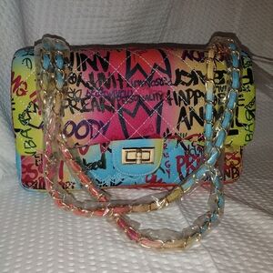 Caleesa Colorful Graffiti Chain Shoulder/Crossbody Bag